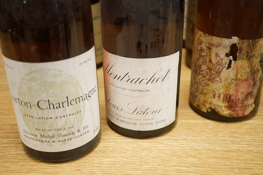 Bouchard P & F Montrachet Grand Cru, 1985, one bottle, Chevalier-Montrachet Lebegue Bichot et Cie, 1962, three bottles, Corton-Charlemagne, 1978 and 1979, Joseph Drouhin Montrachet 1971, Château Carbonnieux Grand Vin de